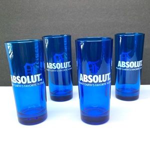 Absolut Vodka Detroit Tiger 4 Tall Blue Glass Cups